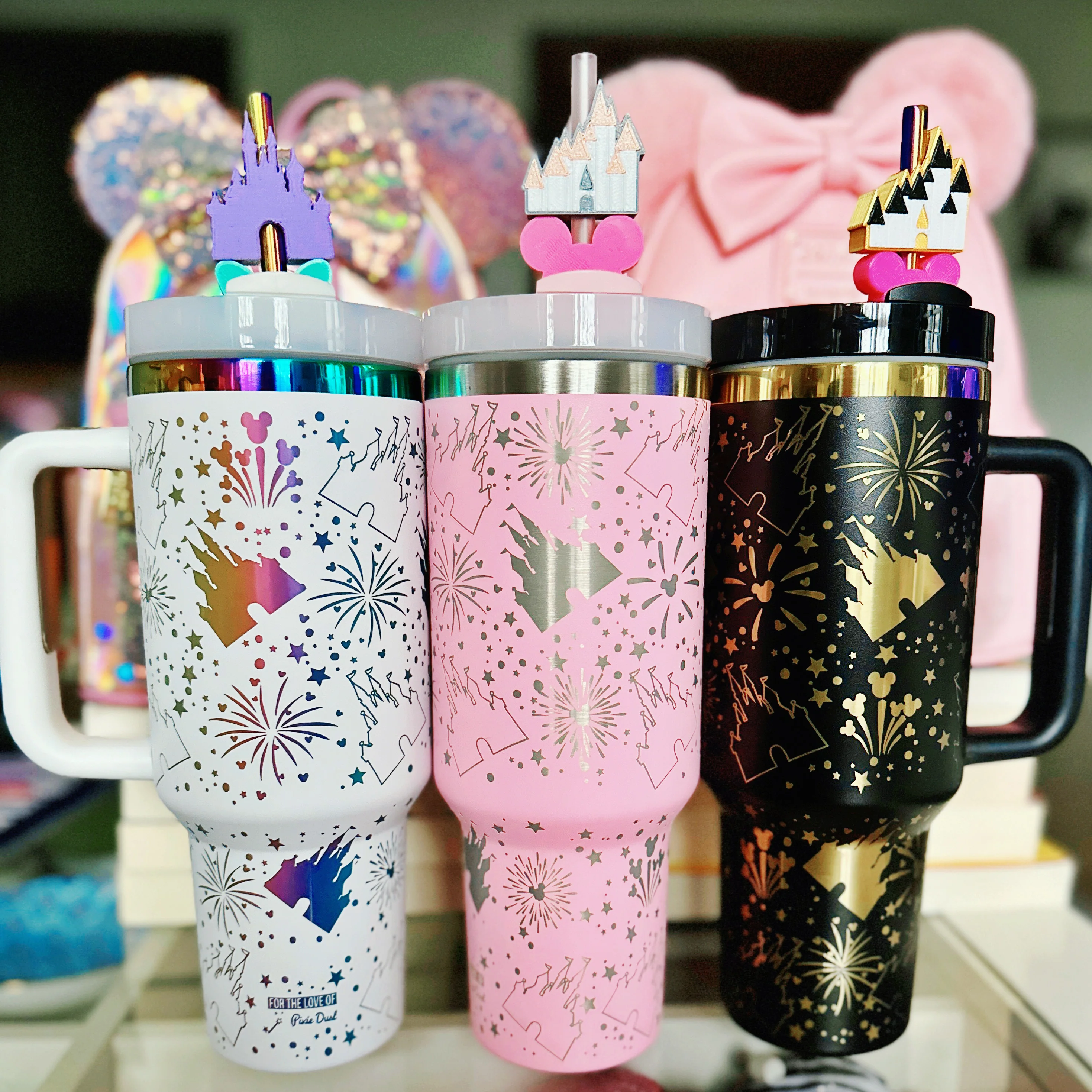 READY TO SHIP: Castle and Fireworks All Around Laser Engraved Tumblers on 40 oz Quencher Inspired Stainless Steel Tumbler - Image 2