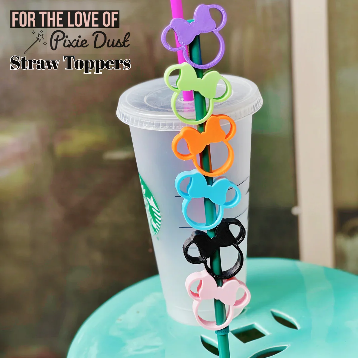 Mouse Head w/ Bow Straw topper