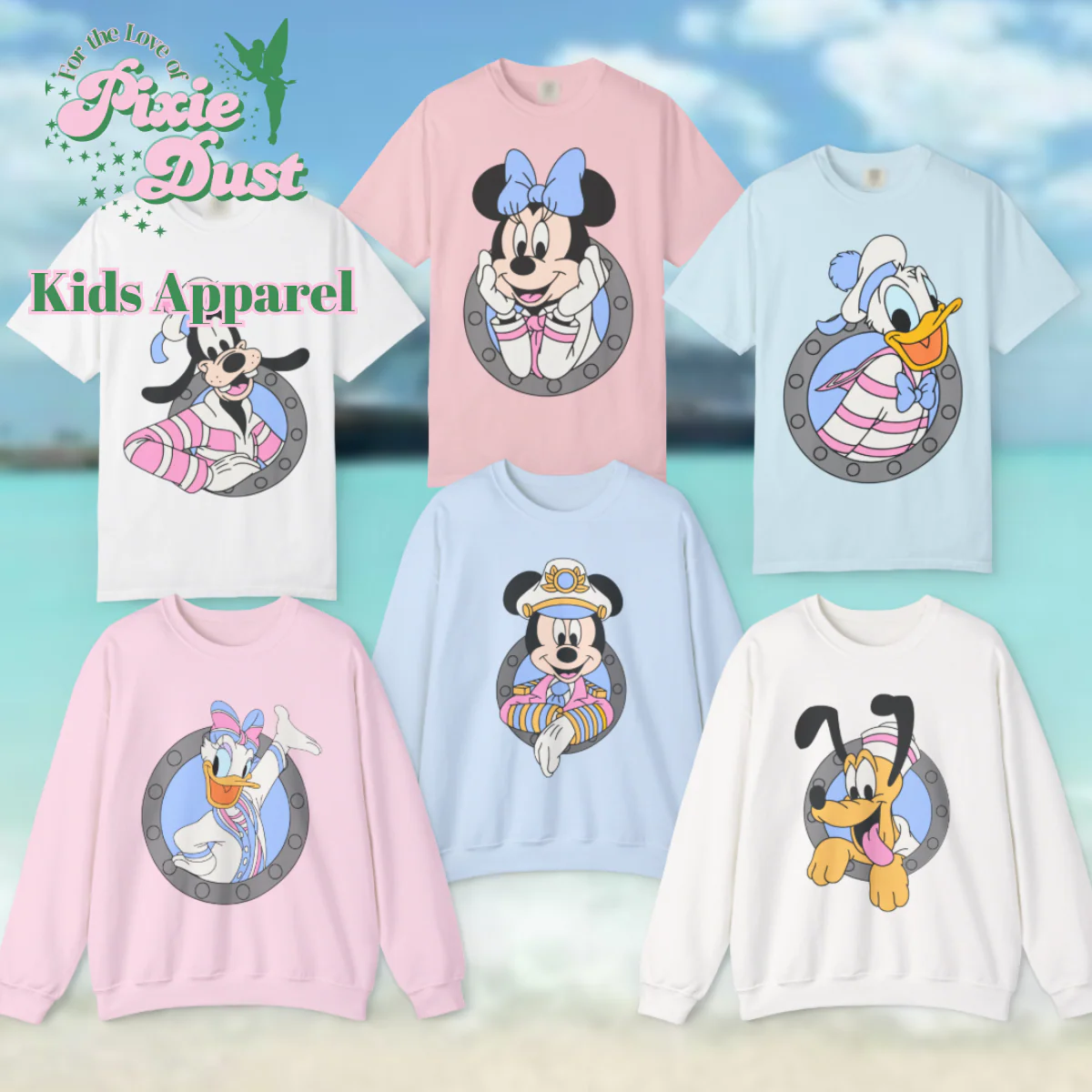 Kids Apparel Pastel Cruise Porthole Inspired Unisex T-shirt and Crewneck Sweatshirt